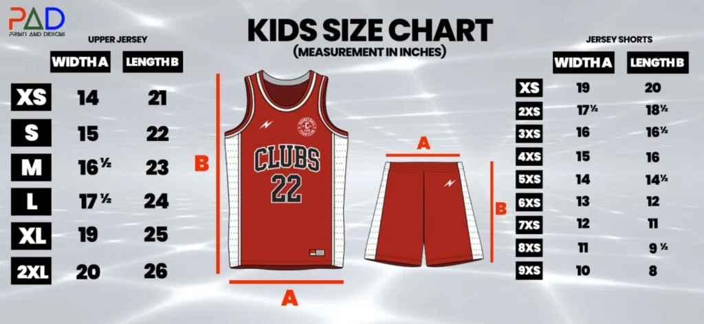 Padjerseykidssizechart