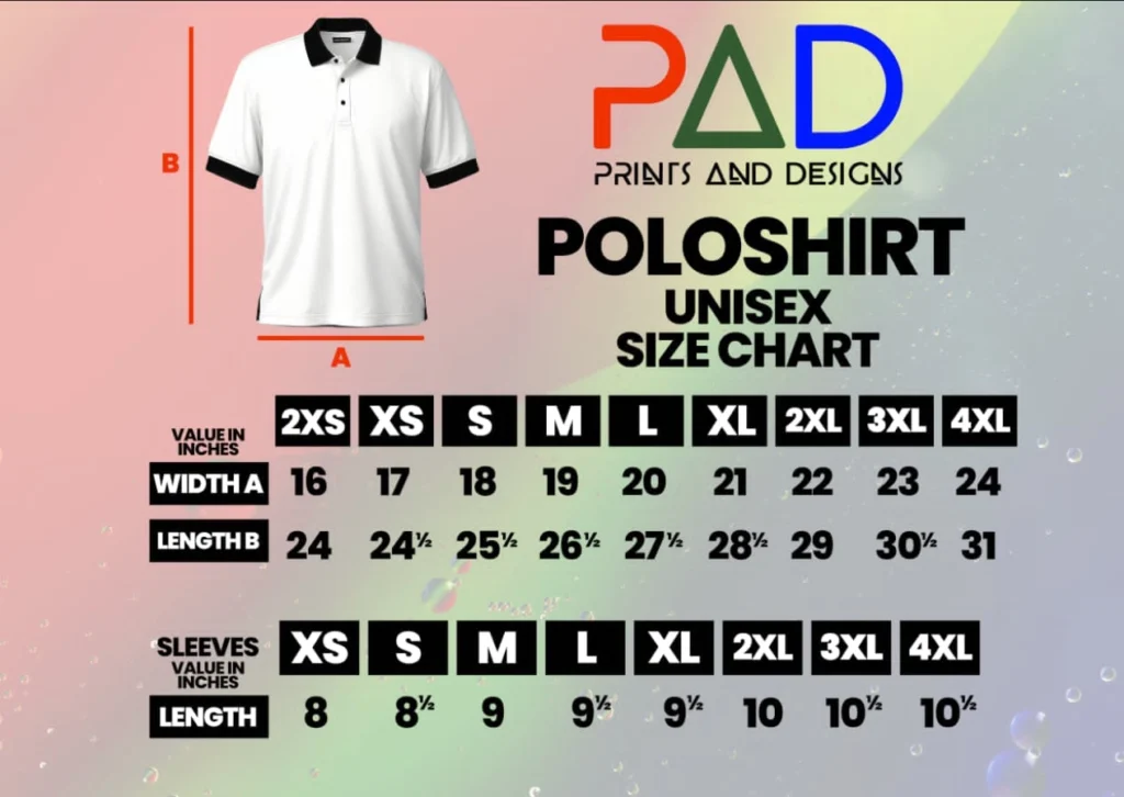 Padpoloshirtunisexsizechart