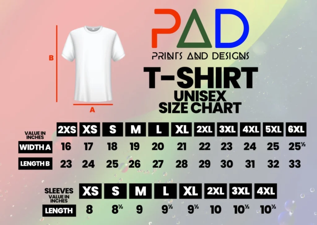 Padtshirtunisexsizechart